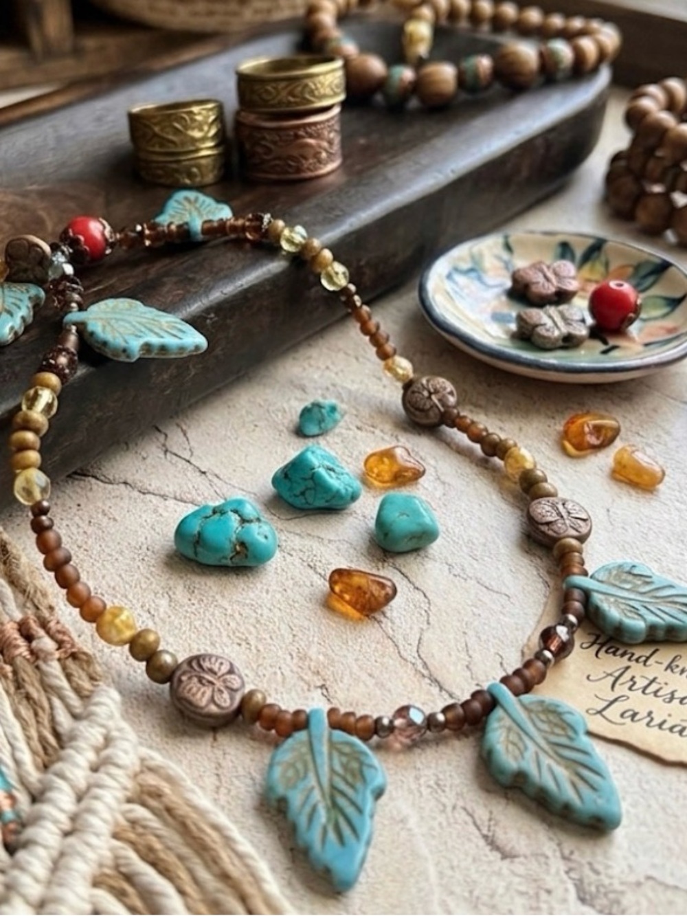 Bohemian Turquoise Leaf Necklace